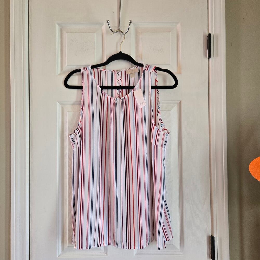 Loft Outlet White Striped Sleeveless Blouse Size Large NWT